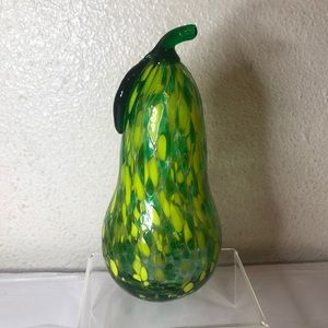 Inridescent glass pear paperweight